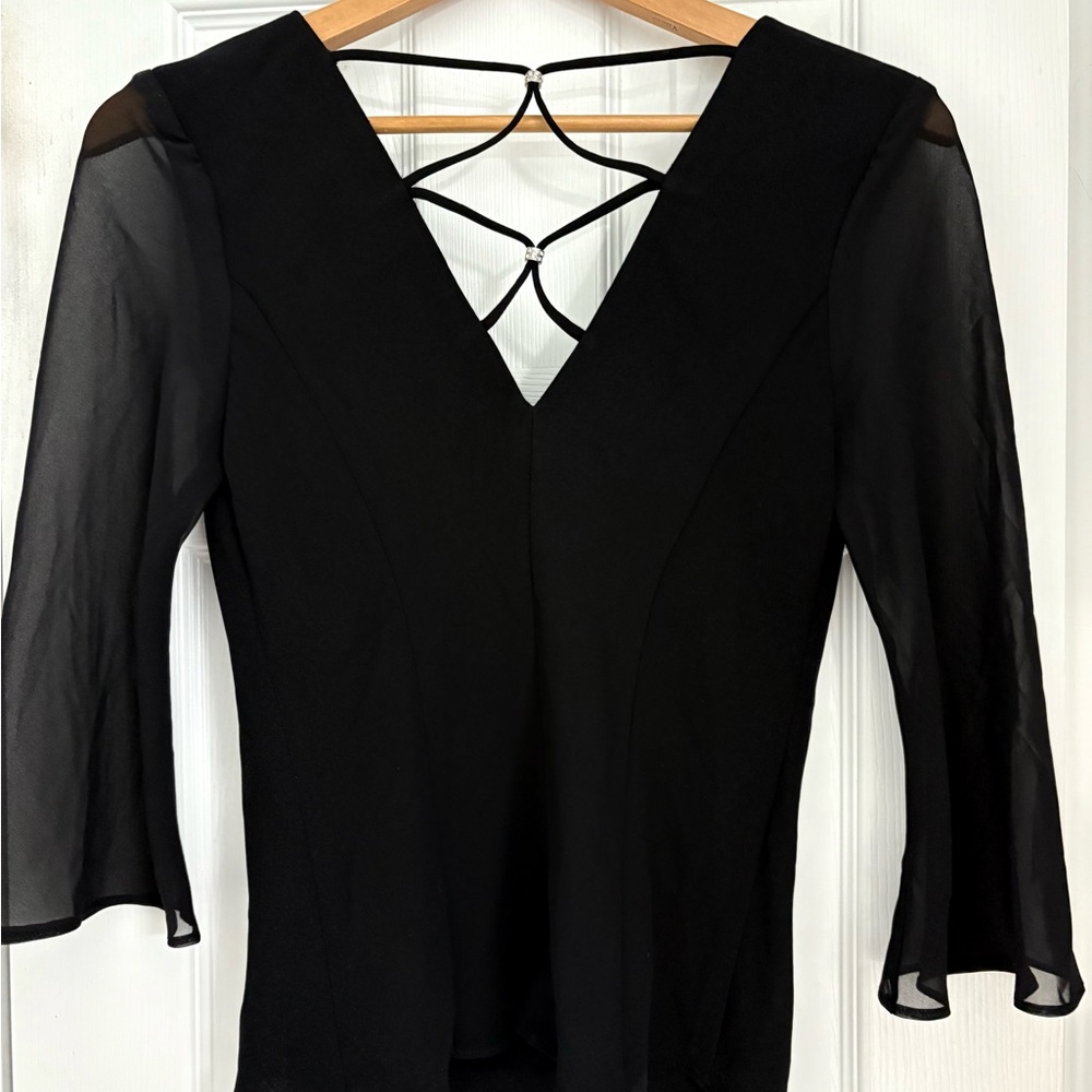 S.L. Fashions Black Sheer Sleeve Blouse